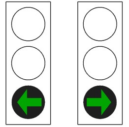 חץ ירוק לכלי רכב:
התקדם.
מותר לנסוע רק בכיוון
המסומן על ידי החץ.
פנית פרסה מותרת בכוון
החץ אלא אם הדבר
נאסר על ידי תמרור
אחר. אם מופיע אור
ירוק מהבהב האור –
הירוק מסתיים ועומד
להופיע האור הצהוב
.209
בחירת הנתיבים תהיה
על פי המסומן על ידי
. תמרור 263 או 621