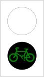 צורת אופניים בצבע
ירוק:
מותר לחצות את הכביש
בזהירות.